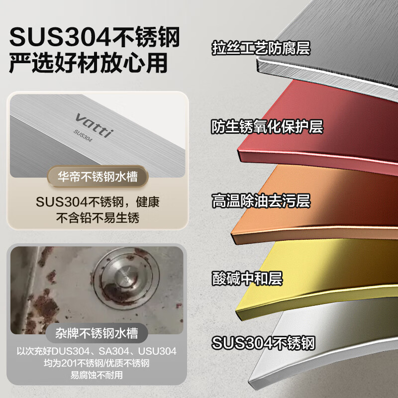 VATTI sink large single-slot washbasin integrated basin 304 stainless steel kitchen sink sink top and bottom installation S1