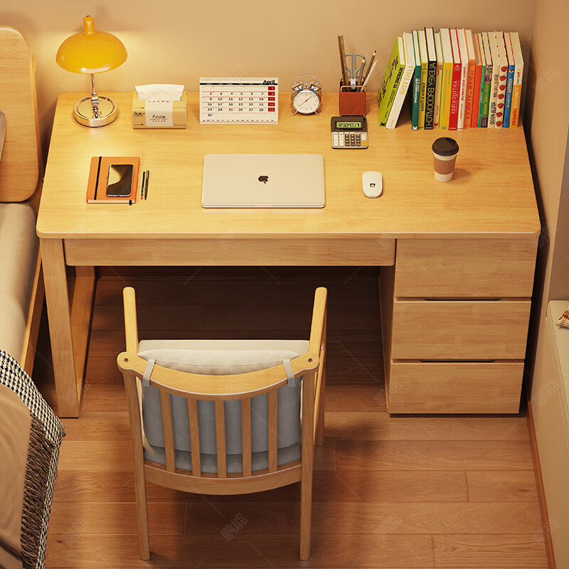 Pengneng home computer desk solid wood simple modern bedroom work writing desk with cabinet integrated student study desk and chair black walnut color # desk imported rubber wood no veneer 100cm*60cm*75cm