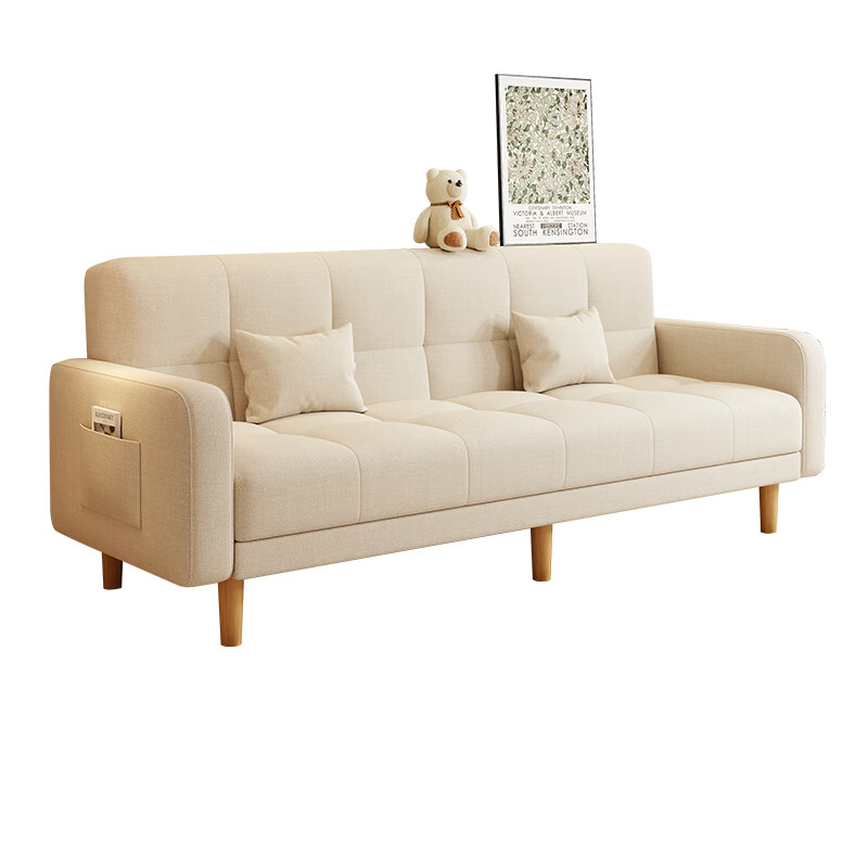 Chimai 2024 New Sofa Living Room Folding Sofa Bed Rental Small Apartment Anti-cat Claw Cotton and Linen Style + Solid Wood Sofa Legs Light Gray Three-Seater 1.7m + Pillow