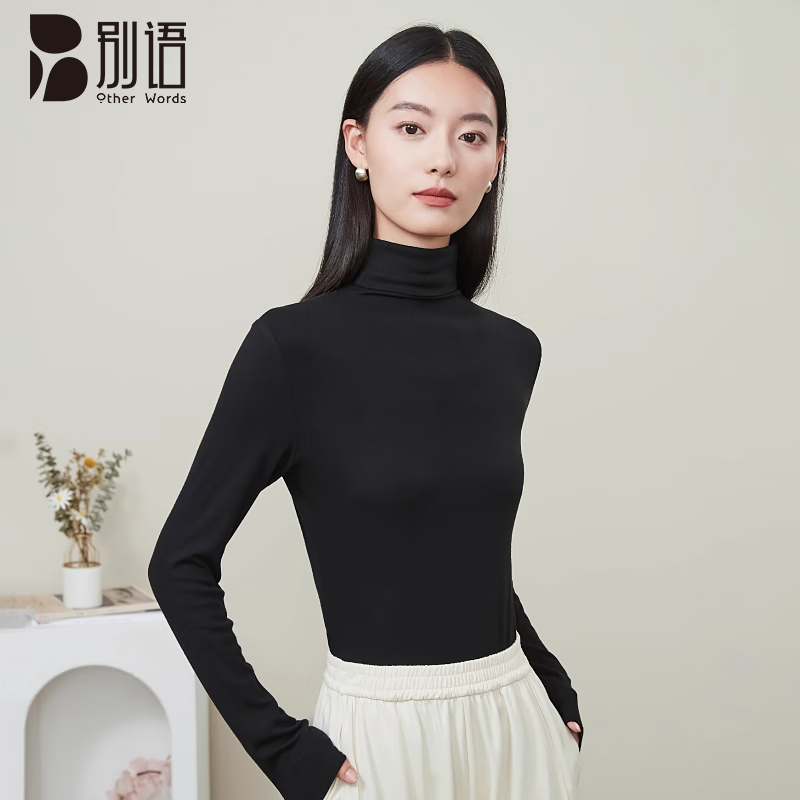 Farewell turtleneck bottoming shirt for women in spring and autumn, which can be worn inside or outside 2026 new style long-sleeved thin top, black L