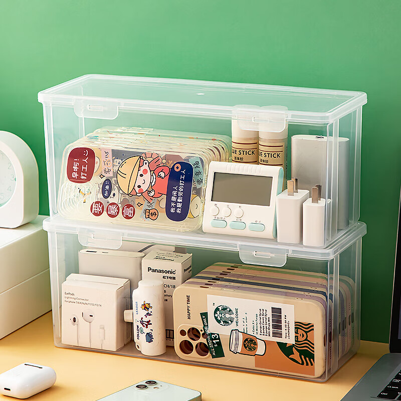 Mobile phone case storage box with cover, dust-proof and transparent storage box, flip-top postcard, photo and peripheral storage box, medium rectangular storage box