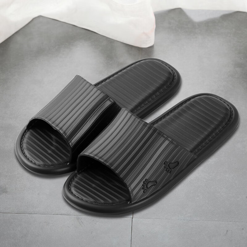 JEBIS Slippers Four Seasons Couple Bathroom Home Leisure Slippers Hot Spring Bath Soft Bottom Slippers Men's Black 42-43