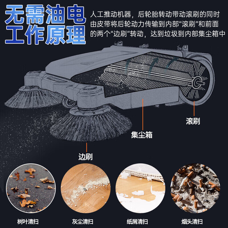 Seaside hand push sweeper industrial vacuum cleaner cleaning garbage sweeper property factory workshop road warehouse cleaning vehicle 55L standard model sweeps while pushing