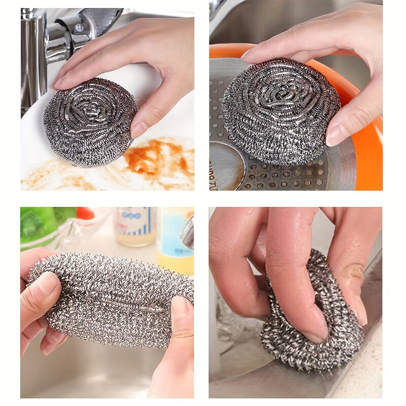 Large Steel Ball Stainless Steel Scrub Pan Dishwashing Kitchen Cleaning Supplies Silver 15g Steel Ball 6 Pack