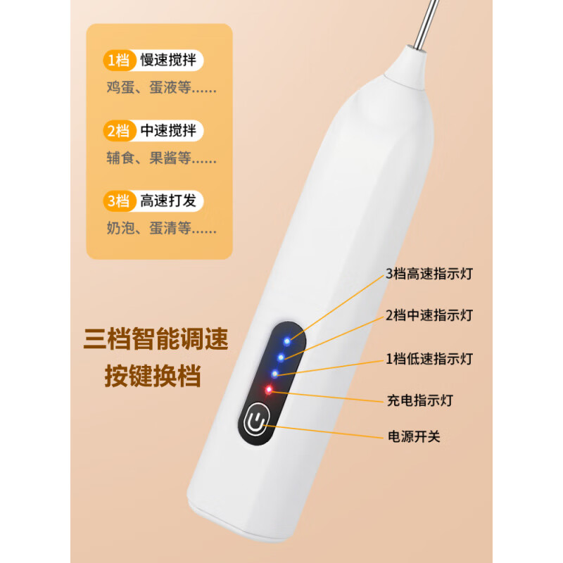 Frother Coffee/Egg Beater Electric/Dynamic Milk Frother Household Stirrer Milk Stirring White Three-speed Speed + Powerful Big Motor + Long Continuation