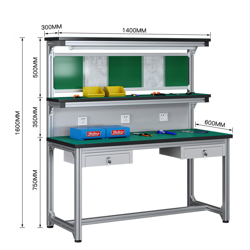 Kegan diy aluminum alloy anti-static workbench aluminum profile operating table computer desk workshop factory assembly line assembly table repair table can be customized including accessories 1400*600*1600 double drawer