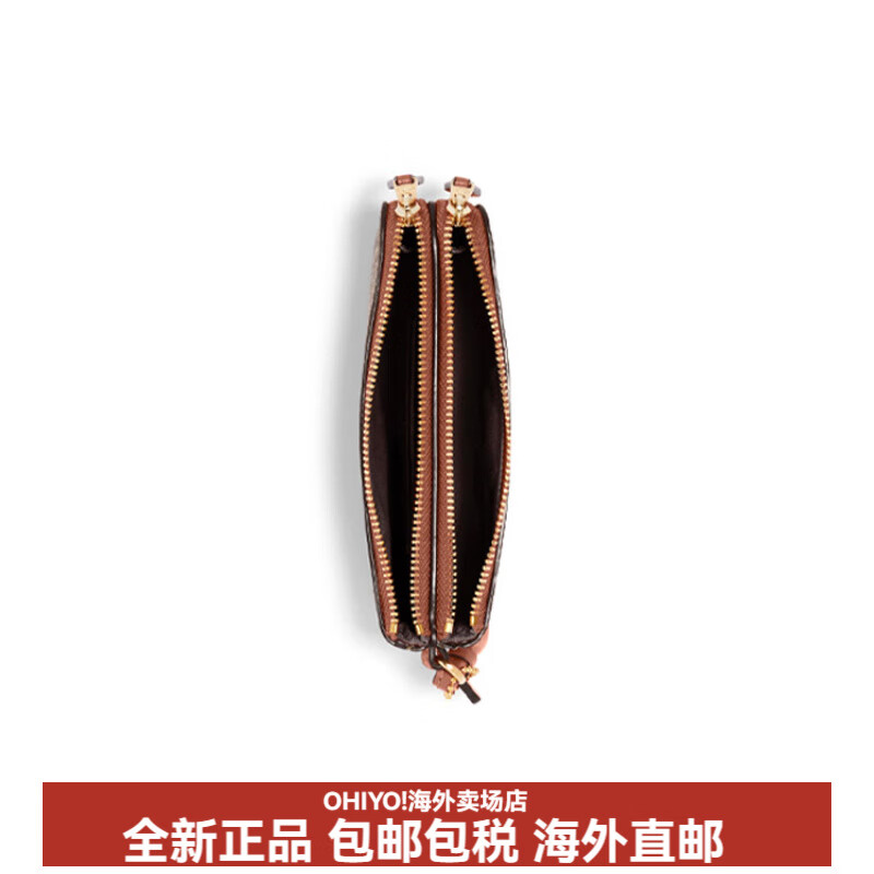COACH CornerZip Double Layer Double Zipper Canvas with Leather Coin Purse Mahjong Bag Clutch Regular Women's Brown Basic Pack (Bag + Dust Bag)