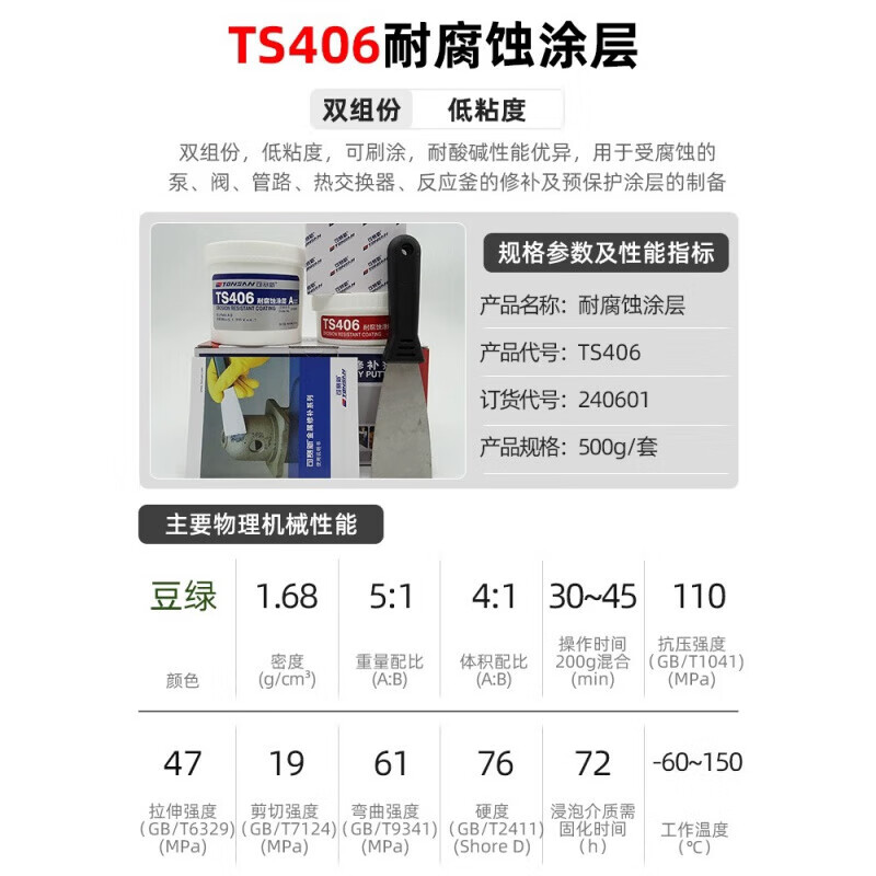 Kesaixin Industrial Metal Corrosion Resistant Repair Agent TS406/416 High Temperature Resistant, Acid and Alkali Resistant, Rust Resistant and Anticorrosive Coating TS416 (250g)