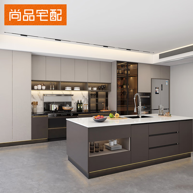 Oluoxun custom-made Shangpin home furnishing cabinets, customized integrated island kitchen cabinets, stove cabinets, integrated quartz stone countertops, customized gold (the specific price is subject to the actual plan)