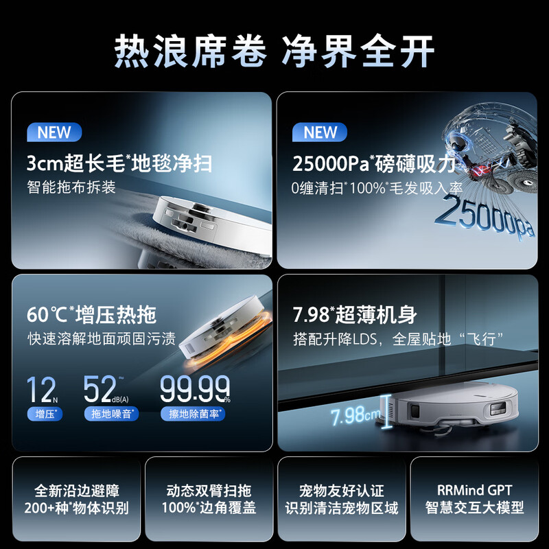 Roborock P20 Ultra Plus sweeping robot, all-in-one sweeping, mopping, washing and drying machine, automatic dust collection 100, hot water washing mop 60, floor mopping and scrubbing machine P20 Ultra Plus water tank version