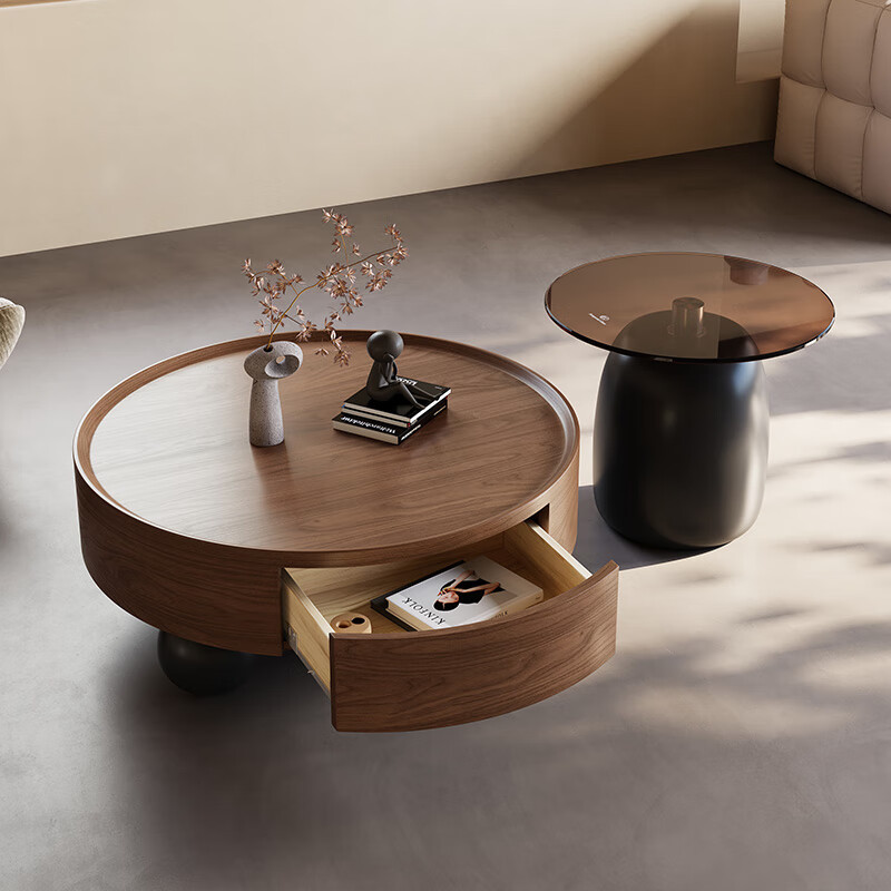 Pashaman antique style solid wood coffee table living room home light luxury high-end large and small round combination sofa side table 0.9M 6322Y