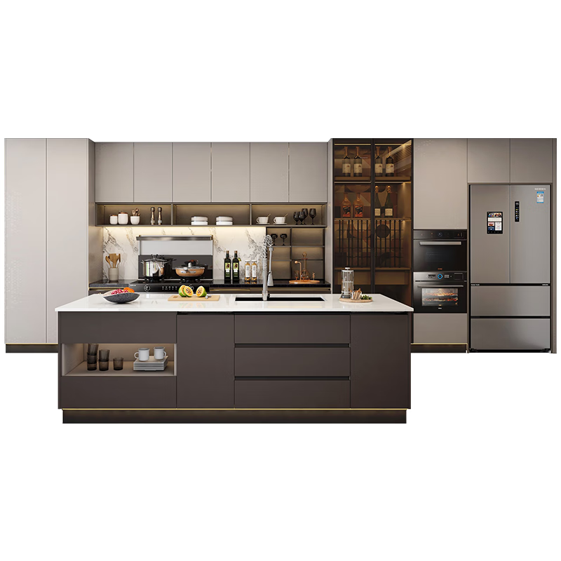 Oluoxun custom-made Shangpin home furnishing cabinets, customized integrated island kitchen cabinets, stove cabinets, integrated quartz stone countertops, customized gold (the specific price is subject to the actual plan)