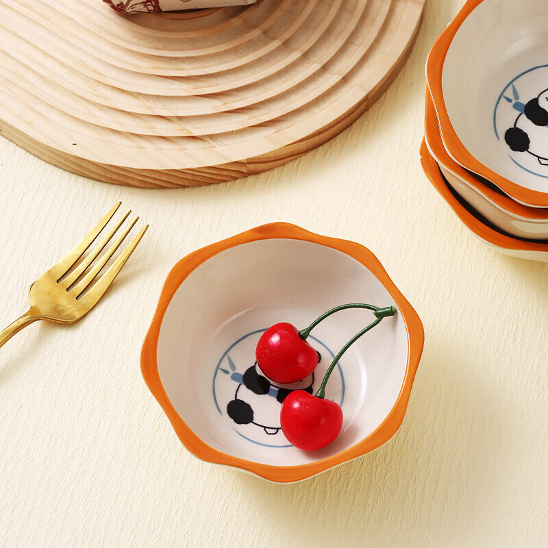 Household underglaze color internet celebrity cute style cream style cute panda polygonal dipping dish small flavor dish 1 pack