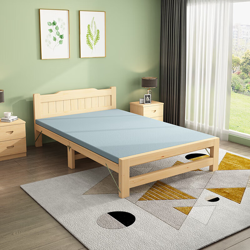 Folding bed solid wood single bed office lunch break bed home 1.2m hard wooden bed rental small bed installation-free folding bed - hollow bedside 120cm wide * 196cm long