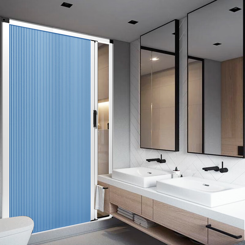 Renjuyi honeycomb folding partition sliding door small apartment aluminum alloy self-installed bathroom bedroom bathroom balcony simple sliding door aluminum alloy brown frame + white honeycomb curtain free stainless steel door lock