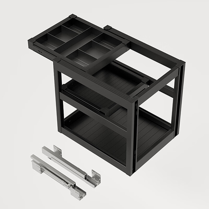 Funwutou all-aluminum seasoning basket three-layer drawer-type damping buffer cabinet pull basket kitchen storage floor cabinet basket 300 cabinet