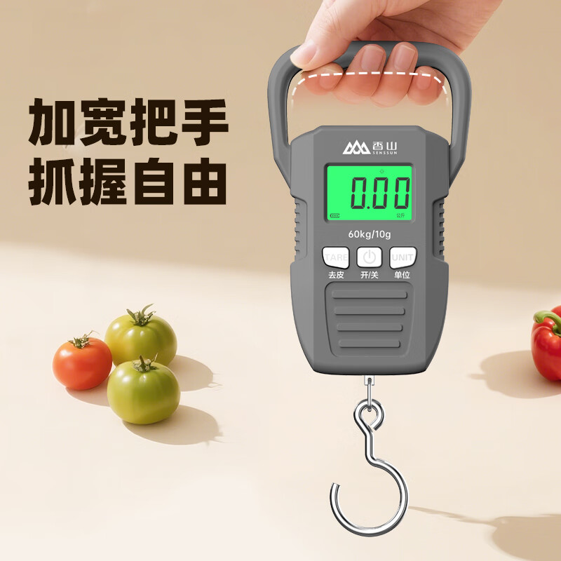 Xiangshan Electronic Scale Portable Express Scale Portable Luggage Scale High-Precision Small Accurate Gram Scale Airport Fishing Hook Scale 60kg Gray Battery Model
