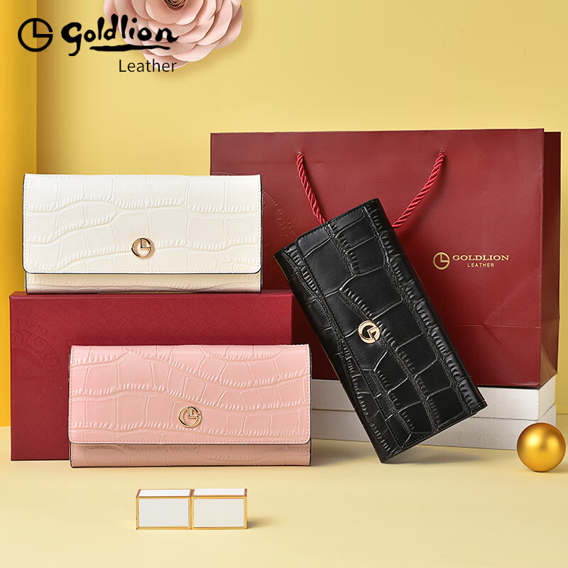 GOLDLION G+ Goldlion Wallet Women's Long Crocodile Pattern Leather Women's Clutch 2025 New Bag Fashion Handbag Women's White