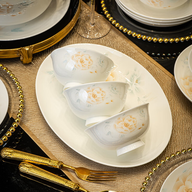 Haoya Jingdezhen ceramic bowl set ceramic rice bowl and soup bowl, 10 pieces of 4.5-inch tall bowls