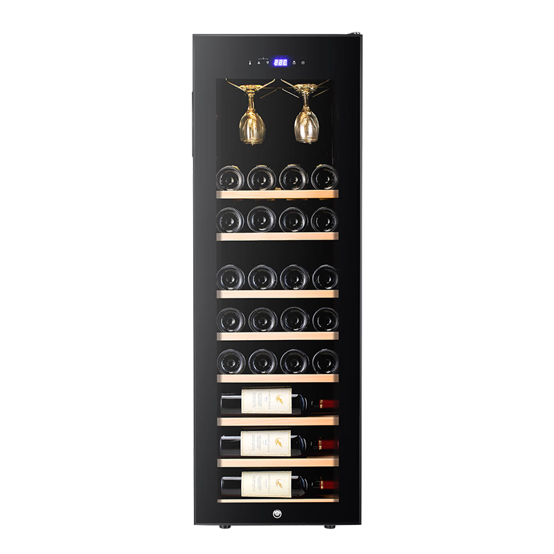 Bacchus wine cabinet with hanging cups, 38 bottles, thermostatic cabinet, household wine cabinet, multi-functional office refrigerated wine tea cabinet, air-cooled frost-free single-door vertical display cabinet YH-50