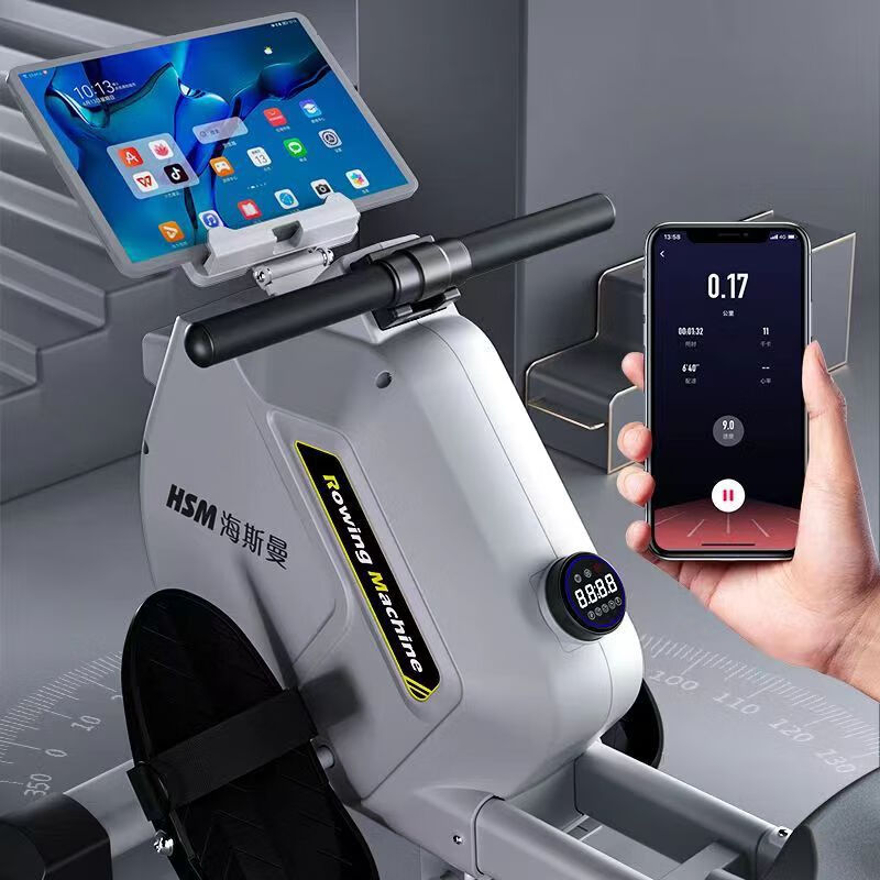 Sports equipment household magnetic rowing machine foldable smart magnetic resistance rowing machine commercial gym full body standard version black widened slide rail + APP interconnection + magnetic