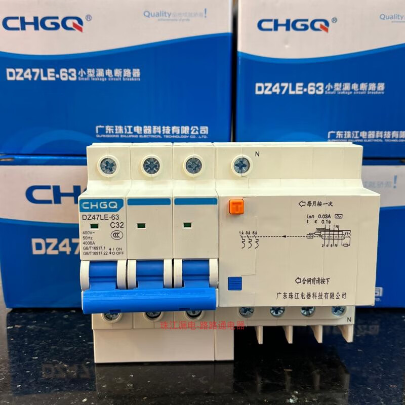 Guangdong Zhujiang leakage protector double DZ47LE upgraded household main switch 2P63A air switch circuit breaker 2P 63A