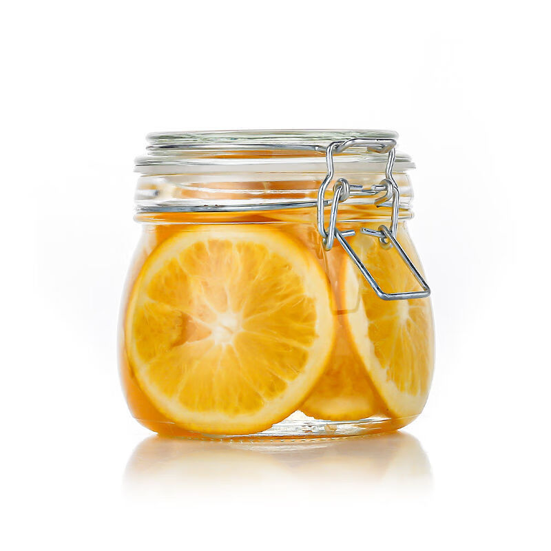 GUIG sealed jar glass bottle jar food with lid honey pickled transparent lemon passion fruit storage jar household round thickened food grade sealing and leak-proof 500ml + buckle + sealing lid