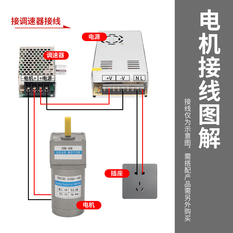 Yue Changsheng DC brushed reduction motor high torque 12v24V48v adjustable speed forward and reverse/torque gear micro motor 80 type 100W output shaft 10MM key 4 30 rpm DC motor DC12V