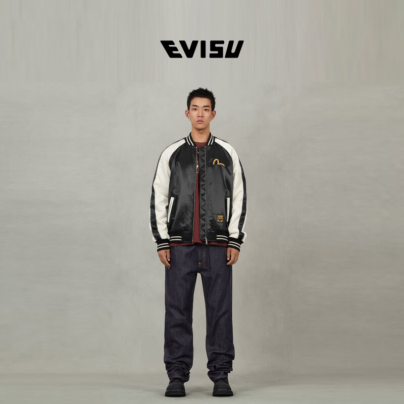 EVISU Fukushen 2025 Autumn Same Trend Logo Embroidered Yokosuka Casual Thickened Jacket for Men and Women Black M