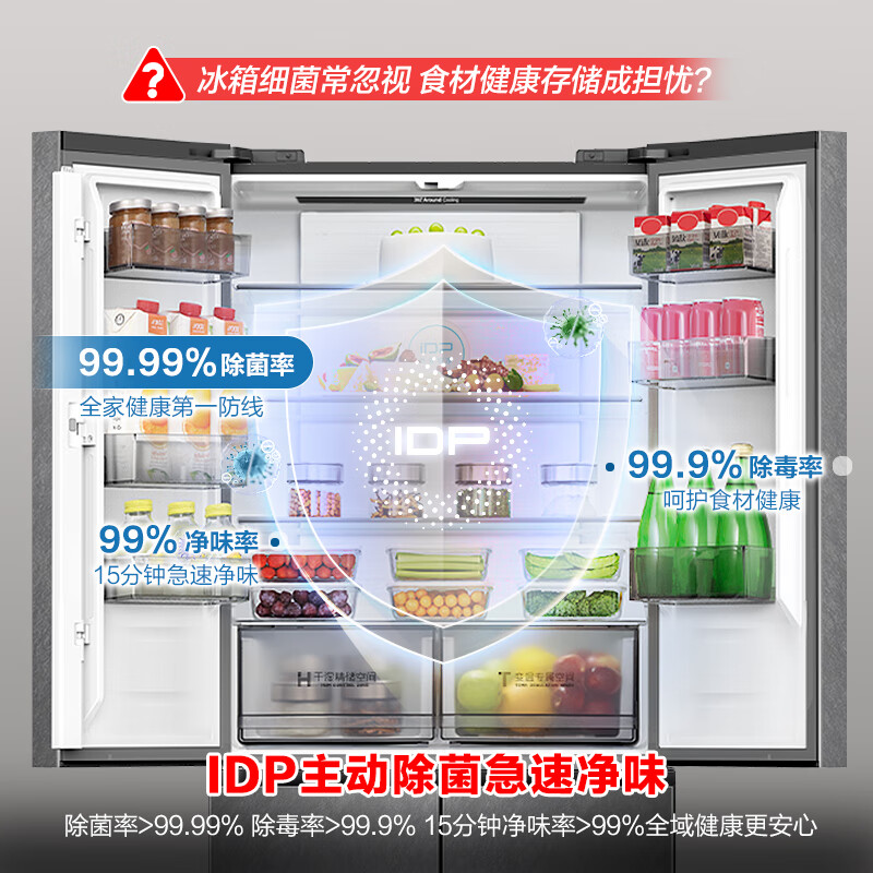 Rongsheng IDP net flavor 550L cross-door refrigerator active sterilization large capacity ultra-thin zero-embedded first-level energy efficiency air-cooled frost-free frequency conversion BCD-550N40CZLAD national subsidy