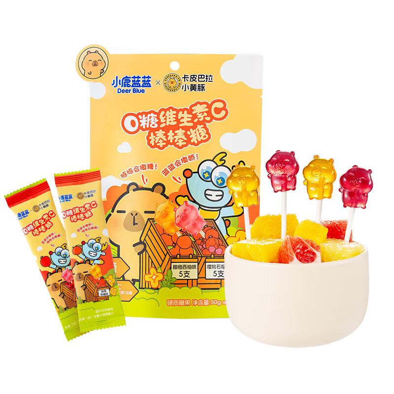 Fawn Blue 0 Sugar Vitamin C Lollipop Kapibara Co-branded Double Flavor Baby and Children Snack Lollipop 50g