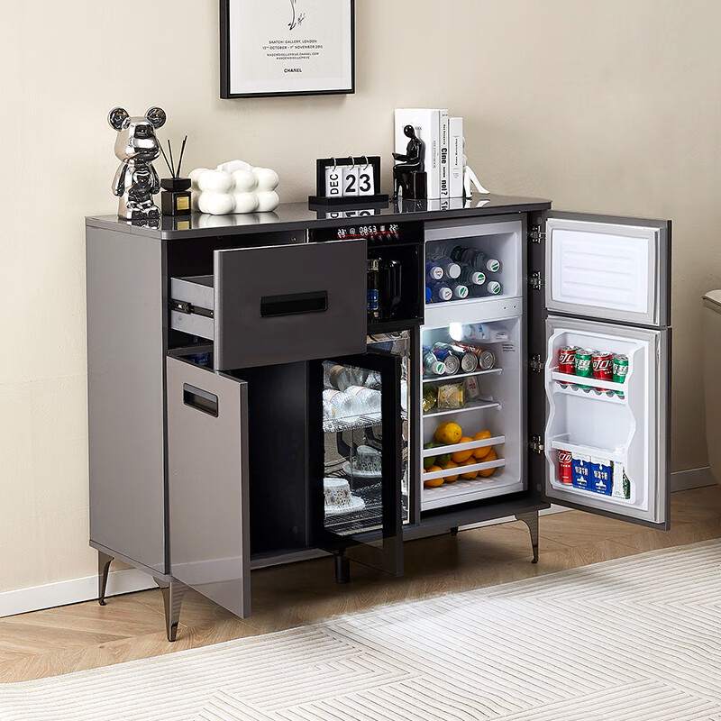 Tea bar machine cabinet integrated cabinet 2025 new multi-functional fully automatic smart tea cabinet with refrigerator refrigeration gray hot and cold type three doors with refrigerator refrigeration 1200*400*980