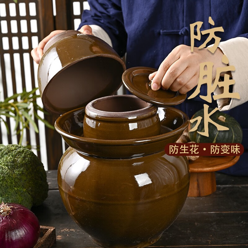 Sichuan kimchi jar household earthenware kimchi jar sealed with lid old-fashioned sauerkraut and salty ceramic pickle jar 500 catties thickened kimchi jar without inner lid kimchi factory