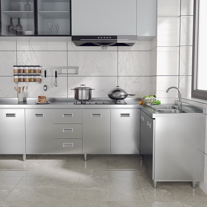 An Junsheng 304 kitchen cabinets home kitchen stove integrated cabinet storage storage cupboard sideboard small apartment 0.8 meters flat style 304 stainless steel