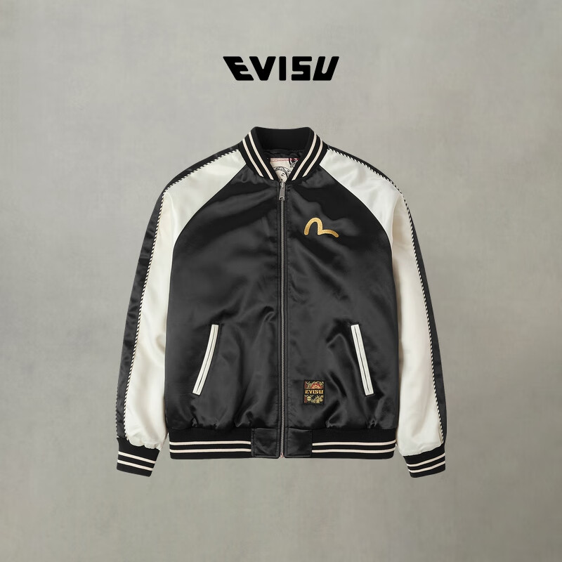 EVISU Fukushen 2025 Autumn Same Trend Logo Embroidered Yokosuka Casual Thickened Jacket for Men and Women Black M