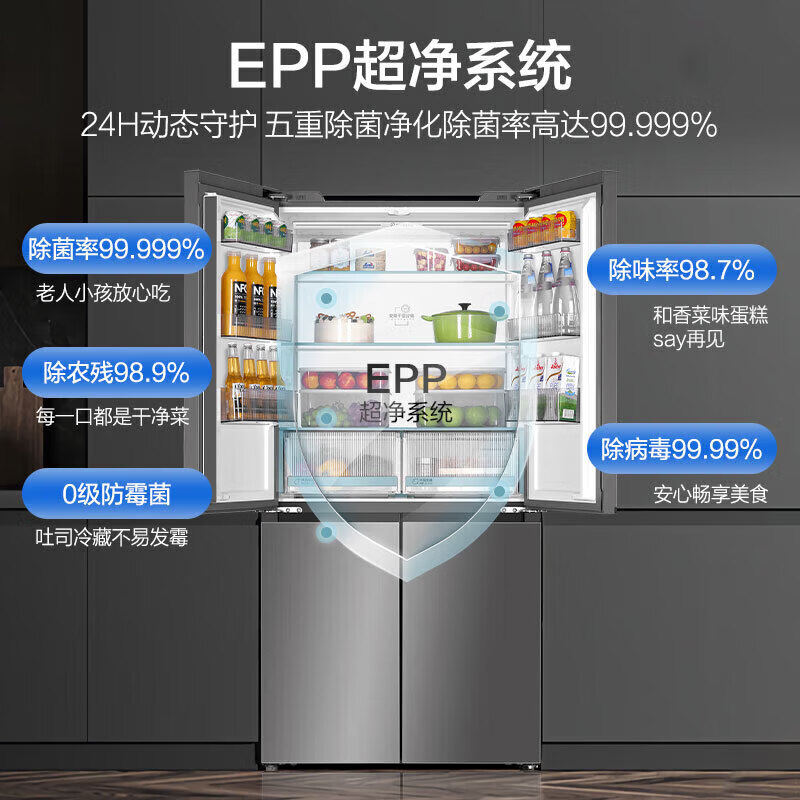 Haier refrigerator, ultra-thin and zero built-in, cross-shaped four-door, first-class energy efficiency, double frequency conversion, large capacity, bottom cooling, small red flower, household French style multi-door, 15% subsidy for home appliances, 90.5 cm wide, dark color, limited time replacement only, no repair, depth 60 cm