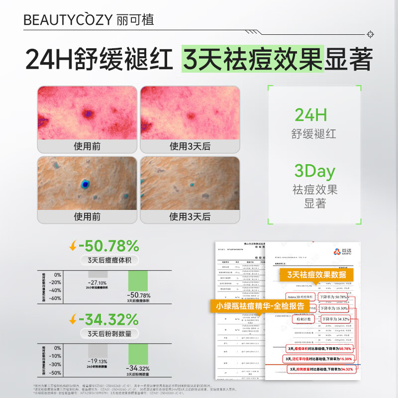 BEAUTYCOZY's major upgrade, small green bottle, anti-acne essence 2.0, oil control, repair, soothing, skin care, blackheads and acne 10ml