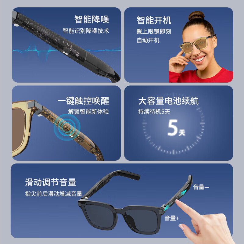 Smart Bluetooth Glasses HD Calling Multifunctional Portable Assistant AI Real-time Translation Multi-language Wireless Headset AR Glasses G06-L Wearing Induction-Instant Translation Coffee