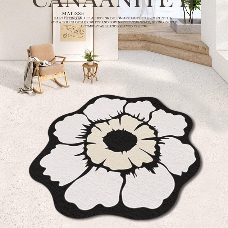 Round American cream style home living room carpet bedroom light luxury style irregular plush coffee table blanket Chashi Leila diameter 80 cm upgraded bottom imitation cashmere