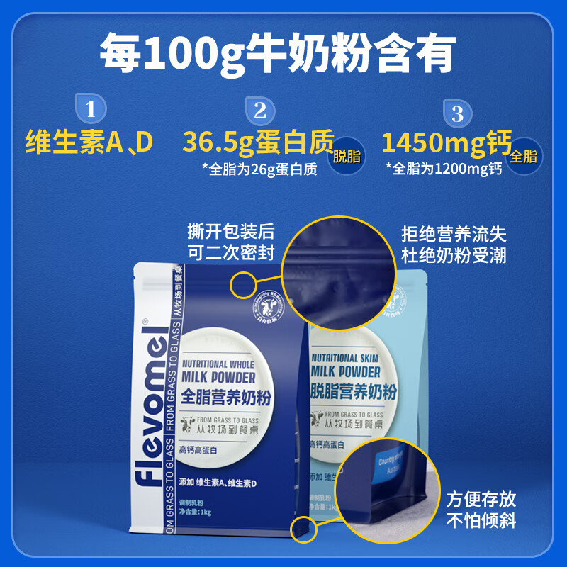 Windmill Ranch full-fat adult milk powder high calcium milk powder for teenagers, students, middle-aged and elderly people 1KG/bag family pack