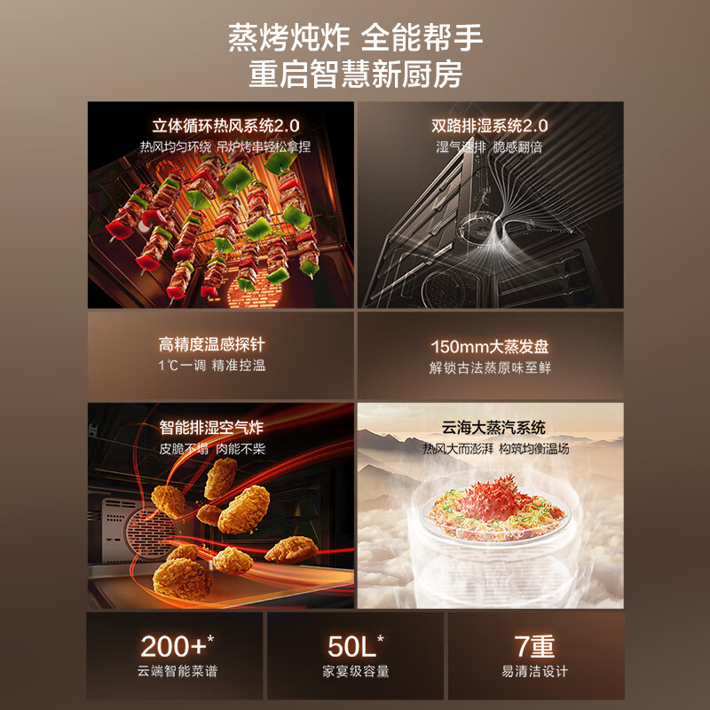 FOTILE Embedded Steam Oven E5S Steaming, Roasting, Stewing and Frying* 4-in-1 Skim Frying Extra Large Steam Intelligent Control Uniform Temperature and Quick Heat