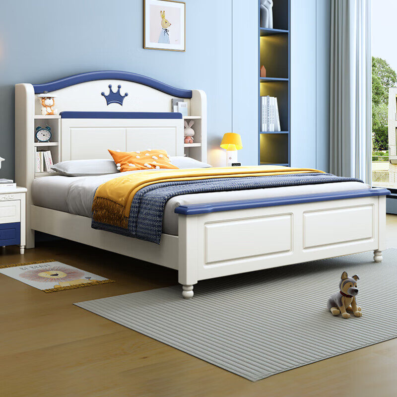 Oka Star solid wood children's bed for boys, teenagers, girls, princess bed, girl's bedroom, American modern simple children's bed, bed + 10cm spine protection, environmentally friendly brown mat 1800*2000 (frame style)