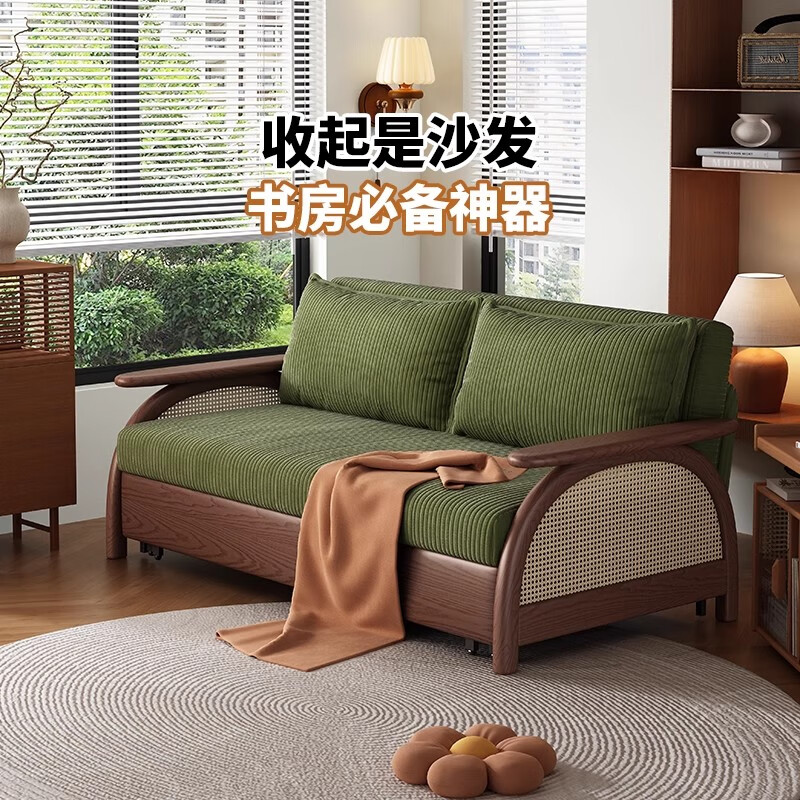 Isipa Solid Wood Folding Sofa Bed All-in-one Dual-Purpose 2025 New Small Apartment Living Room Multifunctional Lazy Sofa Retractable Bed 1.52m Spine Protective Coconut Brown Corduroy With Storage
