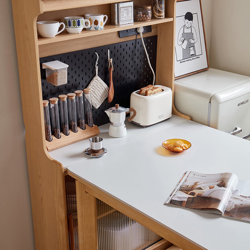 Lin's home sideboard wall-mounted integrated storage cabinet living room tea cabinet home with dining table storage cabinet Lin Mu series UB7T combination 0.8m sideboard + 1.4m5R dining table