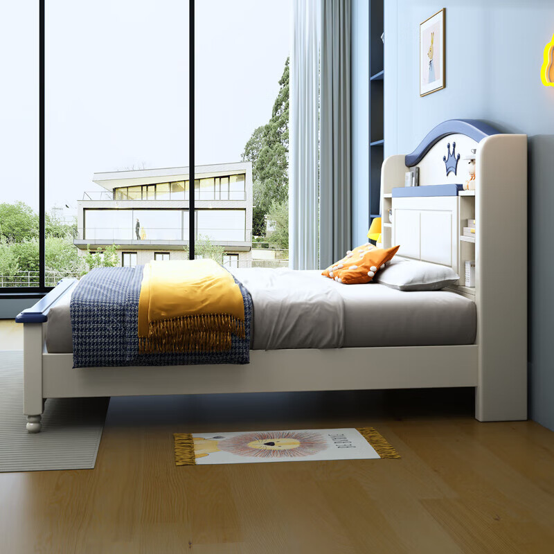 Oka Star solid wood children's bed for boys, teenagers, girls, princess bed, girl's bedroom, American modern simple children's bed, bed + 10cm spine protection, environmentally friendly brown mat 1800*2000 (frame style)