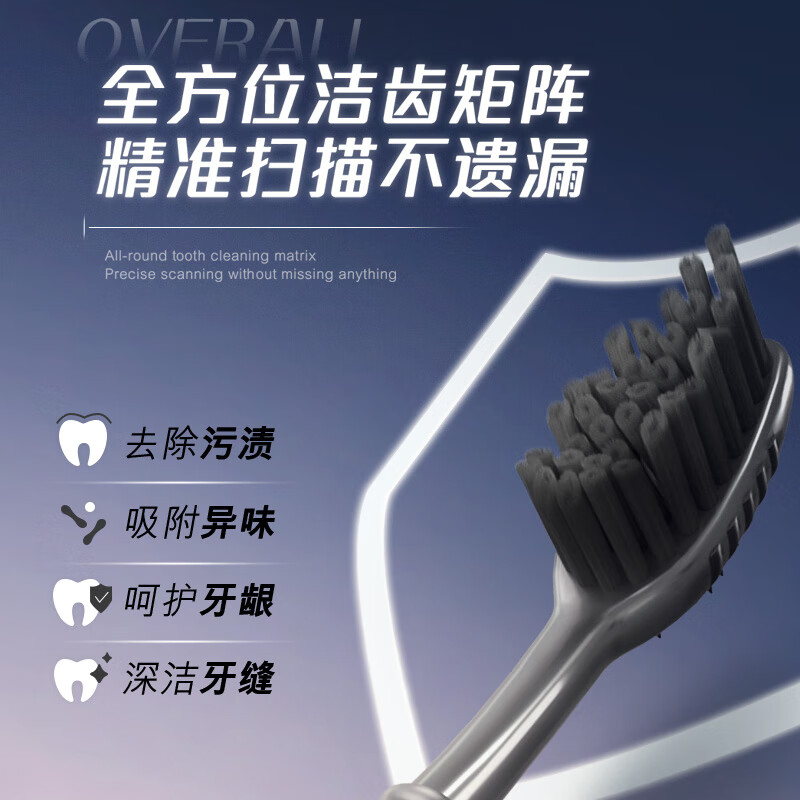 Colgate charcoal men's medium-hard bristle toothbrush, 2 pieces, charcoal stain removal, gum protection, adult toothbrush, tongue brush, soft bristles