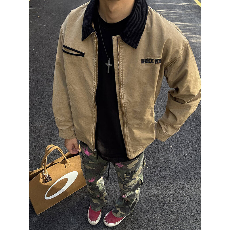 Katuchi American retro cleanfit work jacket men's early autumn high-end handsome loose coach jacket top khaki XL