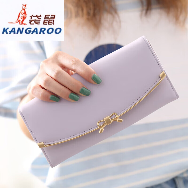 Kangaroo (KANGAROO) 2025 Korean version Japanese long wallet for women summer fortune hand holding simple and fashionable student foreign trade 30% off for mother style black bow hardware