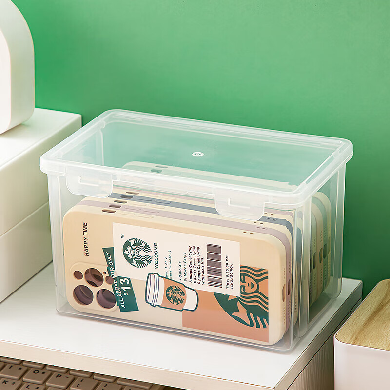 Mobile phone case storage box with cover, dust-proof and transparent storage box, flip-top postcard, photo and peripheral storage box, medium rectangular storage box