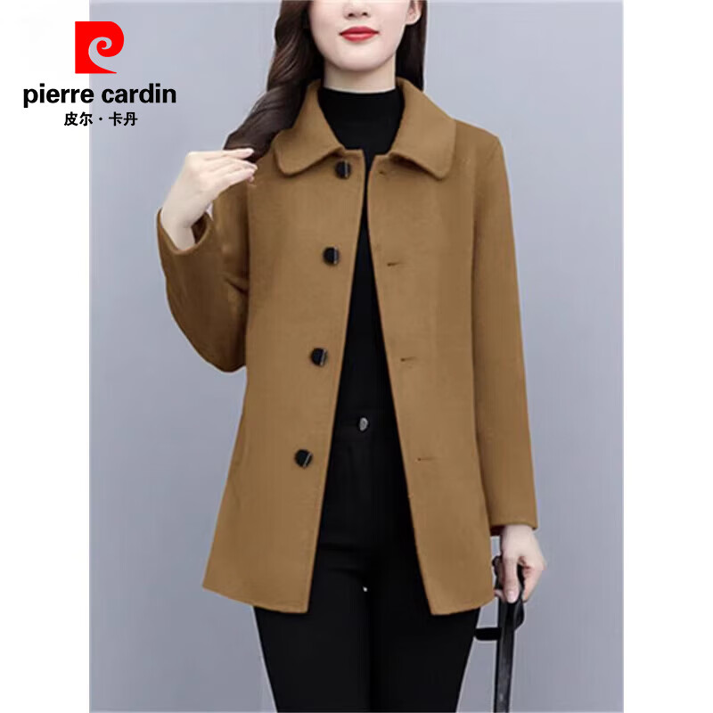 Pierre Cardin Short Cashmere Wool Coat Women's Spring Autumn Winter 2025 New Thick Small Casual Woolen Coat Burgundy XL
